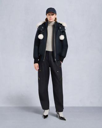 Moose Knuckles Womens Original Debbie Shearling Trim Bomber Jacket