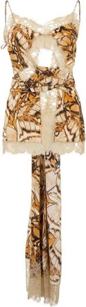Alberta Ferretti Elegant Dress with Natural Print and Train - female - Alberta Ferretti - Short Dresses - Multicolor - S - Dresses