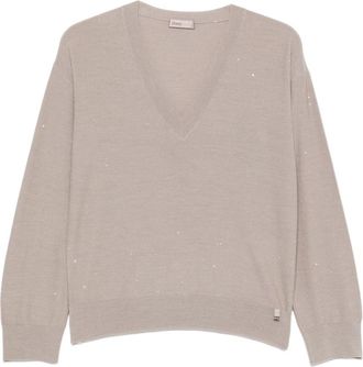 Herno Wol Polyamide Trui - unisex - V-hals truien - Beige - S - Wol - Truien & Vesten