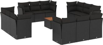 vidaXL Set De Sof&aacute;s De Jard&iacute;n Y Cojines 13 Pzas Rat&aacute;n Sint&eacute;tico Negro Vidaxl