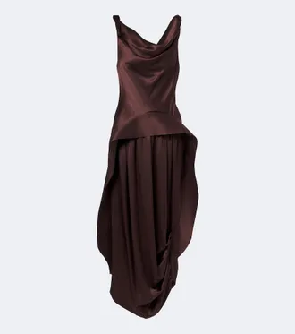 Xu Zhi Vestido midi asim&eacute;trico de sat&eacute;n de seda
