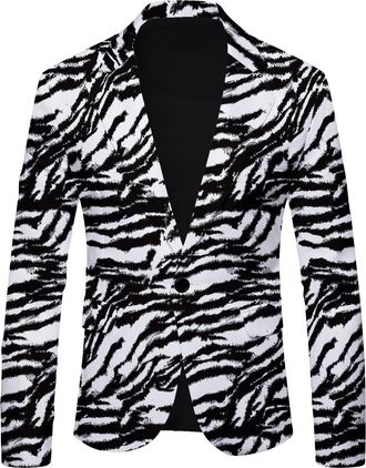 Generic Tuxedo Blazer Men Party Animal Leopard Print Blazer Notched Lapel Sport Coat Suit Wedding Jacket Mens Slim Fit Jacket Luxury Vintage Lightweight Tuxed
