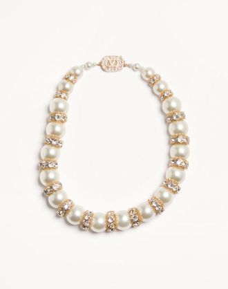 Valentino Garavani Collana Hypergoutte in Metallo e Resina con Cristalli Donna ORO/CREMA/CRYSTAL UNI