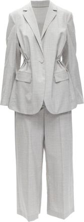 Theory Drape wool drawstring cinched waist blazer wide leg pants set