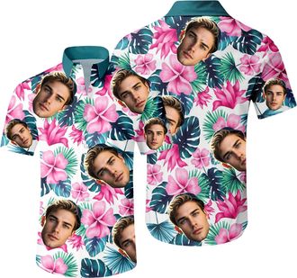Generic Custom Hawaiian Shirts with Face for Men - Personalized Photo Design - Funny Tropical Beach Button Down Shirt (UK, Alpha, 3XL, Regular, Regular, 7)