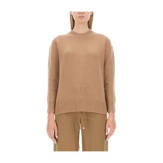 Max Mara Rondgebreide trui - Dames - Ronde hals truien - Beige - L - Wol - Truien & Vesten