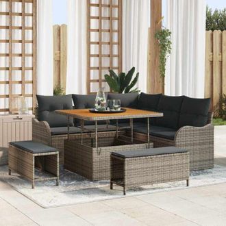 vidaXL Conjunto De Sof&aacute; De Jard&iacute;n 8 Pcs Gris Rat&aacute;n Sint&eacute;tico Vidaxl