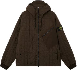 Stone Island Jassen, Heren, Bruin, XL, Nylon, Ultralichte Nylon Quilted-TC Jas met Capuchon