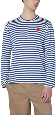 Comme Des Gar&ccedil;ons Tops, Heren, Blauw, L, Katoen, T-Shirt Red Emblem