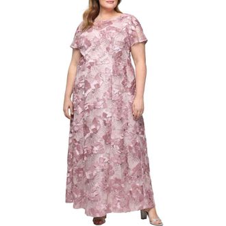 Alex Evenings Sequin Soutache Floral A-Line Gown in Rose at Nordstrom, Size 22W