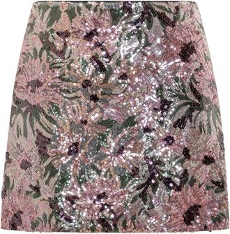 Self Portrait Floral Sequin Mini Skirt - Dames - Korte rokken - Veelkleurig - S - Leer - Rokken