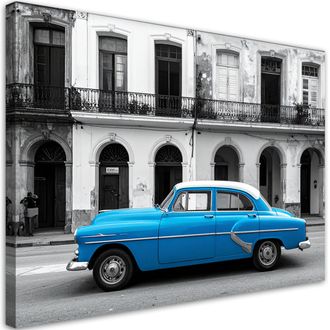 Feeby Impresi&oacute;n De Imagen, Coche Vintage Azul Aparcado En Una Calle De La Habana Cuba, 100x70