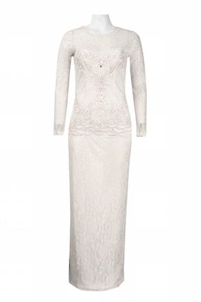 Sue Wong Floral Lace Evening Dress In White