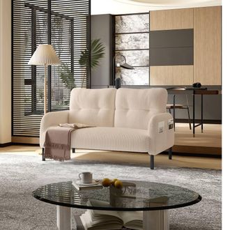 Direct Wicker Corduroy Two-Seater Sofa, Soft Loveseat for Living Room, Velvet Fabric in Beige | Size: 1 Pack
