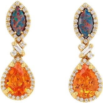 Suzanne Kalan 18K yellow gold diamond Sapphire opal earrings - Orange