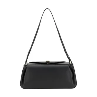 Yuzefi Shoulder Bags, female, Black, Size: ONE SIZE Minimalist Geometric Leather Shoulder Bag