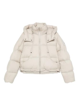 Moose Knuckles logo-plaque padded jacket - women - Nylon/Nylon/Elastane/Duck Down/Feather - M - Neutrals