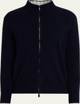 Cesare Attolini Mens Cashmere Contrast-Trim Full-Zip Sweater