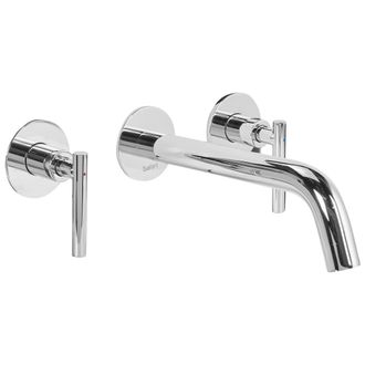 Beliani Beliani - Grifo Mezclador De Lat&oacute;n Para Lavabo 3 Orificios Con Doble Mando Montaje En Pared Plateado Ishinca