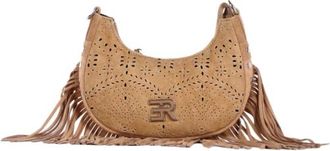 Ermanno Scervino Tassen, Dames, Beige, ONE Size, Leer, Stijlvolle Logo Front Tas met Franjes