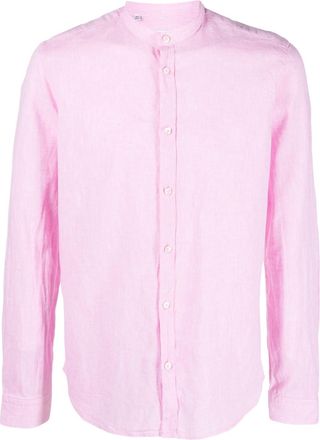 Manuel Ritz band-collar plain shirt - men - Linen/Flax/Cotton - 44 - Pink