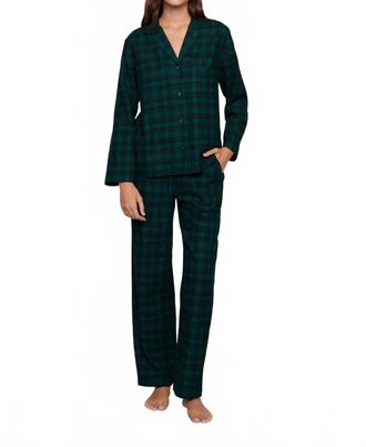 Eberjey Flannel Pajama Set In Black Watch Tartan Rainforest/navy