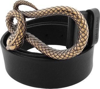 Roberto Cavalli Black Leather Snake Buckle Belt, Size 100