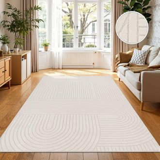 Paco Home Paco Home Alfombra Salon Habitacion Cocina Exterior Terraza Jardin Nordica Boho Chic Crema 200x290 Cm