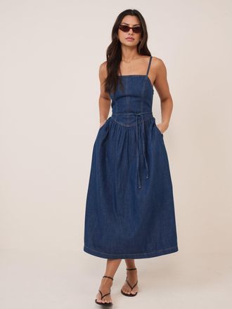 Nobody's Child Dark Blue Denim Jones Midi Dress