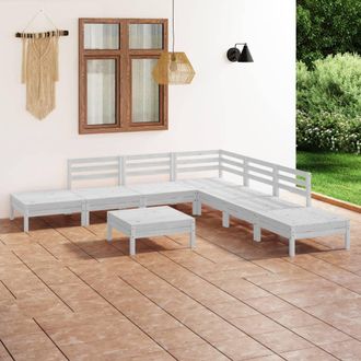 vidaXL Juego De Muebles De Jard&iacute;n 8 Piezas Madera Maciza Pino Blanco Vidaxl