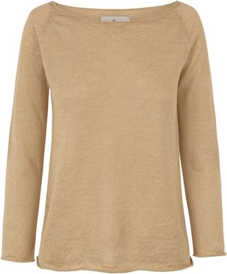 Cortana Rinen- beige linnen gebreide trui - Dames - Ronde hals truien - Beige - M - Linnen - Truien & Vesten