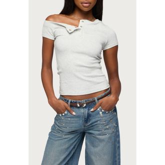 Edikted Jubilee Off the Shoulder Henley Top in Gray-Melange at Nordstrom, Size X-Small