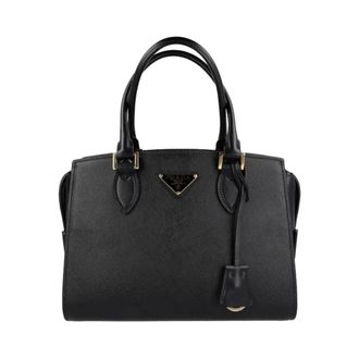 Prada Handbags, female, Black, Size: ONE SIZE Leather Hand Bag with Top Zip
