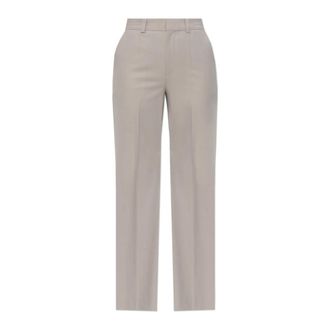 Victoria Beckham Geplooide Broek - Dames - Straight fit broeken - Grijs - XS - Leer - Broeken