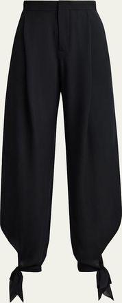 Ralph Lauren Collection Giavanna Pleated Satin Barrel-Leg Knotted Ankle Pants