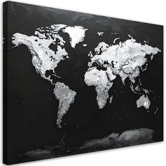 Feeby Cuadro En Lienzo Mapa Del Mundo En Blanco Y Negro 100x70