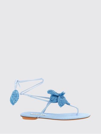 Aquazzura Sandalo Calypso in canvas e rafia crochet