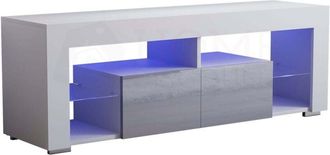 Home Discount Luna LED TV Cabinet Stand 2 Drawer Modern High Gloss Cabinet Unit, White-&-Grey