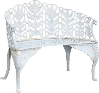 Biscottini International Biscottini - Banco De Estilo Art Nouveau De Hierro Fundido Acabado Con Efecto Blanco Envejecido L110xpr60xh90 Cm
