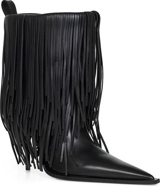 Balenciaga Womens Black Avenue Fringe 90mm Ankle Boots Calf Leather