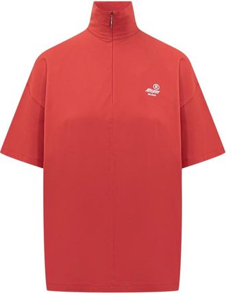 Msgm Jersey T-shirt met hoge hals en rits - Dames - T-shirts - Rood - XS - Katoen - Tops