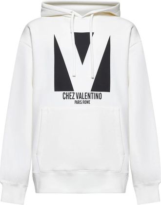 Valentino Hoodies, male, Beige, Size: L White Sweater with Hood and Print