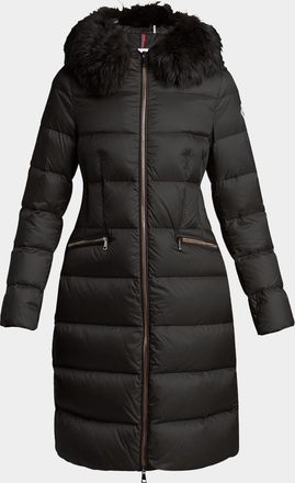 Moncler Boedic Long Down Coat with Detachable Shearling Trim