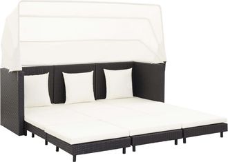 vidaXL Vidaxl - Sof&aacute; Cama De Jard&iacute;n 3 Plazas Con Capota Rat&aacute;n Sint&eacute;tico Negro