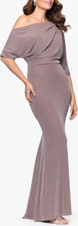 Betsy & Adam Shimmer One-Shoulder Gown in Taupe/Silver at Nordstrom, Size 12