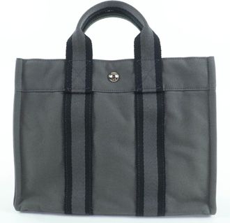 Herm&egrave;s Fourre Tout Gray Cotton Handbag Tote Bag (Pre-Owned)