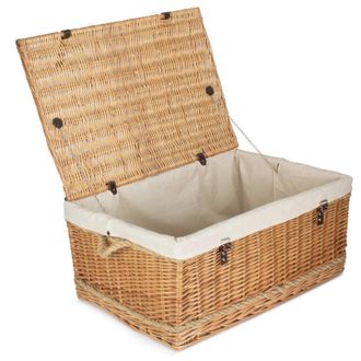 Red Hamper 72cm Rope Handled Cotton Lined Wicker Trunk in Natural