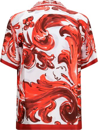 Dolce & Gabbana Mens Maiolica Print Hawaii Shirt Silk Twill 1l Rubino