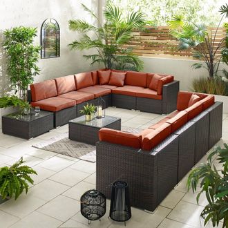 Furniturebox Orlando 10 Seat Modular Outdoor Garden Rattan Sofa in Terracotta