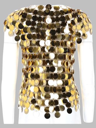 Paco Rabanne Gold Sparkle Disc Plastic Blouse - Gold